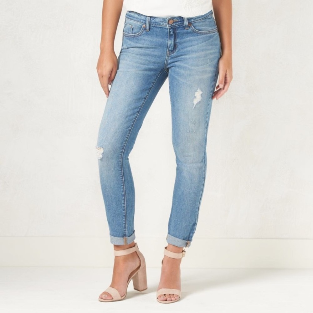 LC Lauren Conrad Distressed Cuffed Girlfriend Jeans